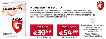 Promotions Gdata internet security - G Data - Valide de 01/03/2024 à 31/03/2024 chez Compudeals