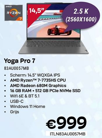 Promoties Lenovo yoga pro 7 83au0057mb - Lenovo - Geldig van 01/03/2024 tot 31/03/2024 bij Compudeals
