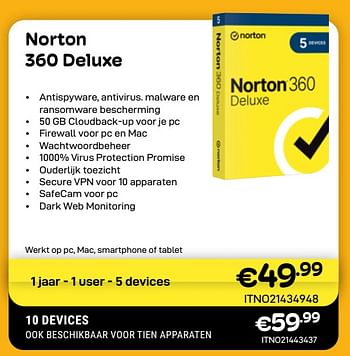 Promoties Norton 360 deluxe - Norton - Geldig van 01/03/2024 tot 31/03/2024 bij Compudeals