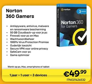 Promoties Norton 360 gamers - Norton - Geldig van 01/03/2024 tot 31/03/2024 bij Compudeals