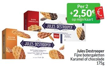 Promotions Jules destrooper fijne botergaletten karamel of chocolade - Jules Destrooper - Valide de 01/03/2024 à 31/03/2024 chez Intermarche