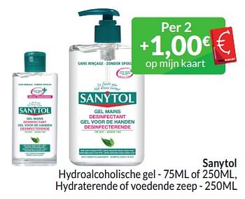 Promoties Sanytol hydroalcoholische gel of hydraterende of voedende zeep - Sanytol - Geldig van 01/03/2024 tot 31/03/2024 bij Intermarche