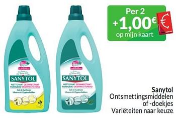 Promotions Sanytol ontsmettingsmiddelen of doekjes - Sanytol - Valide de 01/03/2024 à 31/03/2024 chez Intermarche