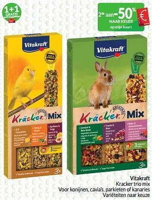 Promotions Vitakraft kracker trio mix voor konijnen, cavia’s, parkieten of kanaries - Vitakraft - Valide de 01/03/2024 à 31/03/2024 chez Intermarche