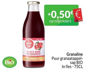 Promotions Granaline puur granaatappelsap bio - Granaline - Valide de 01/03/2024 à 31/03/2024 chez Intermarche