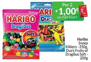 Promoties Haribo snoep kikkers duo’s fruity of dragibus soft - Haribo - Geldig van 01/03/2024 tot 31/03/2024 bij Intermarche