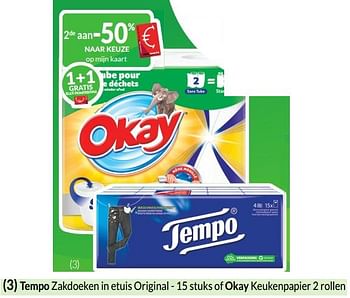 Promotions Tempo zakdoeken in etuis original of okay keukenpapier - Tempo - Valide de 01/03/2024 à 31/03/2024 chez Intermarche