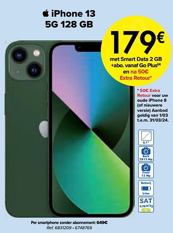 Promotions Apple iphone 13 5g 128 gb - Apple - Valide de 01/03/2024 à 01/04/2024 chez Carrefour