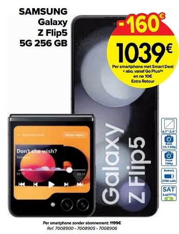 Promoties Samsung galaxy z flip5 5g 256 gb - Samsung - Geldig van 01/03/2024 tot 01/04/2024 bij Carrefour