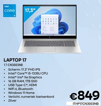 Promoties Hp laptop 17 17-cn3003nb - HP - Geldig van 01/03/2024 tot 31/03/2024 bij Compudeals