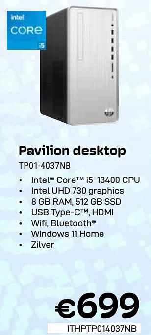 Promotions Hp pavilion desktop tp01-4037nb - HP - Valide de 01/03/2024 à 31/03/2024 chez Compudeals