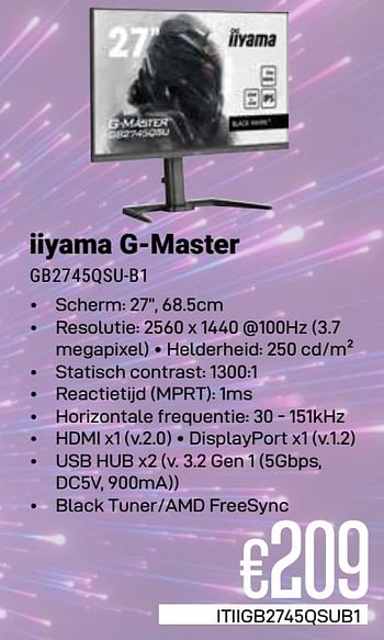 Promoties Iiyama g-master gb2745qsu-b1 - Iiyama - Geldig van 01/03/2024 tot 31/03/2024 bij Compudeals