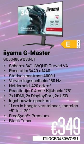 Promoties Iiyama g-master gcb3480wqsu-b1 - Iiyama - Geldig van 01/03/2024 tot 31/03/2024 bij Compudeals