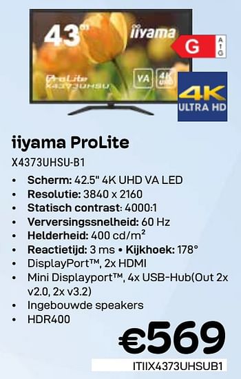 Promotions Iiyama prolite x4373uhsu-b1 - Iiyama - Valide de 01/03/2024 à 31/03/2024 chez Compudeals