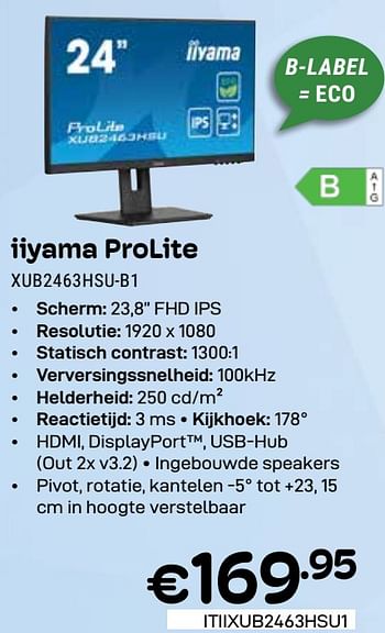 Promoties Iiyama prolite xub2463hsu-b1 - Iiyama - Geldig van 01/03/2024 tot 31/03/2024 bij Compudeals