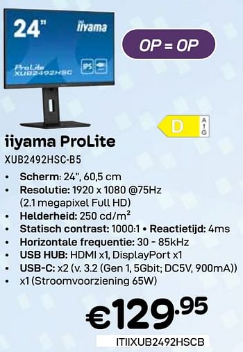 Promoties Iiyama prolite xub2492hsc-b5 - Iiyama - Geldig van 01/03/2024 tot 31/03/2024 bij Compudeals