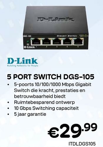 Promotions 5 port switch dgs-105 - D-Link - Valide de 01/03/2024 à 31/03/2024 chez Compudeals