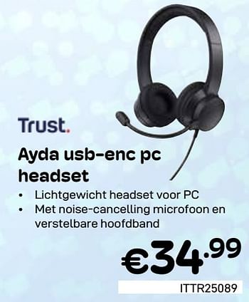 Promoties Ayda usb-enc pc headset - Trust - Geldig van 01/03/2024 tot 31/03/2024 bij Compudeals
