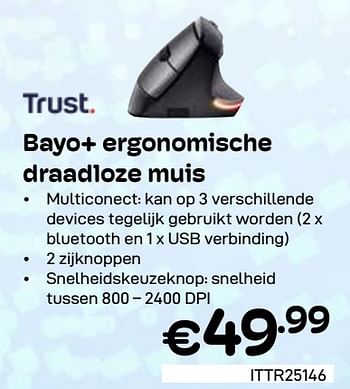 Promoties Bayo+ ergonomische draadloze muis - Trust - Geldig van 01/03/2024 tot 31/03/2024 bij Compudeals
