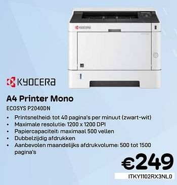 Promoties Kyocera a4 printer mono ecosys p2040dn - Kyocera - Geldig van 01/03/2024 tot 31/03/2024 bij Compudeals
