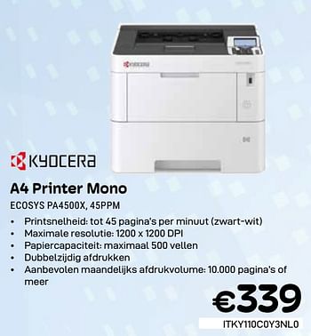 Promoties Kyocera a4 printer mono ecosys pa4500x, 45ppm - Kyocera - Geldig van 01/03/2024 tot 31/03/2024 bij Compudeals