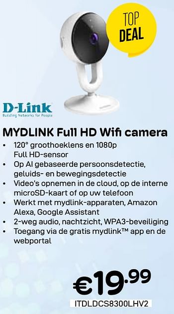 Promoties Mydlink full hd wifi camera - D-Link - Geldig van 01/03/2024 tot 31/03/2024 bij Compudeals