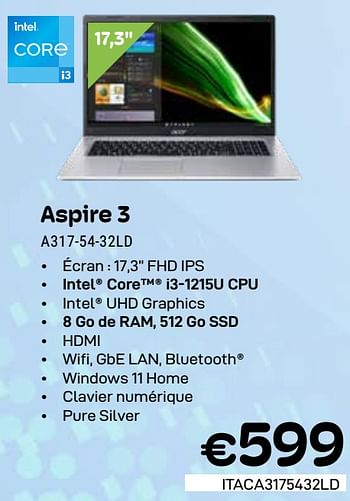 Promoties Acer aspire 3 a317-54-32ld - Acer - Geldig van 01/03/2024 tot 31/03/2024 bij Compudeals