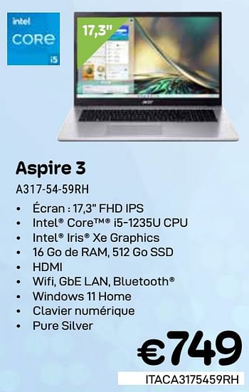 Promotions Acer aspire 3 a317-54-59rh - Acer - Valide de 01/03/2024 à 31/03/2024 chez Compudeals