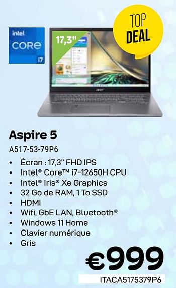 Promoties Acer aspire 5 a517-53-79p6 - Acer - Geldig van 01/03/2024 tot 31/03/2024 bij Compudeals