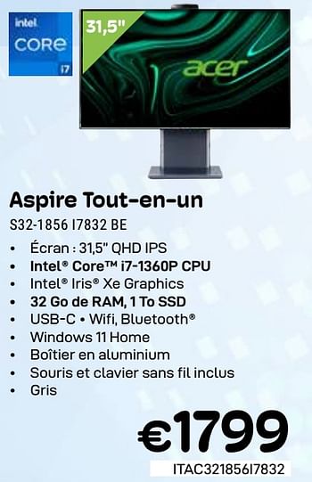 Promotions Acer aspire all-in-one s32-1856 i7832 be - Acer - Valide de 01/03/2024 à 31/03/2024 chez Compudeals