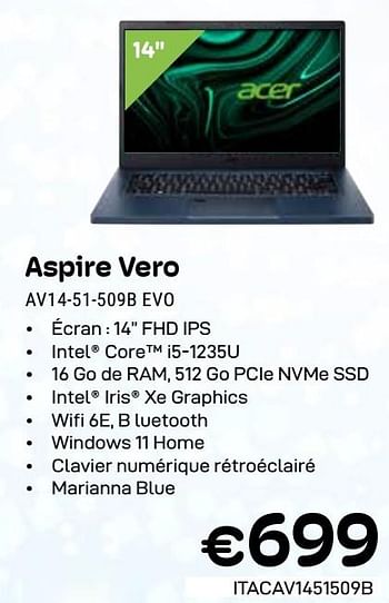 Promotions Acer aspire vero av14-51-509b evo - Acer - Valide de 01/03/2024 à 31/03/2024 chez Compudeals