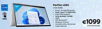Promoties Hp pavilion x360 14-ek1004nb - HP - Geldig van 01/03/2024 tot 31/03/2024 bij Compudeals