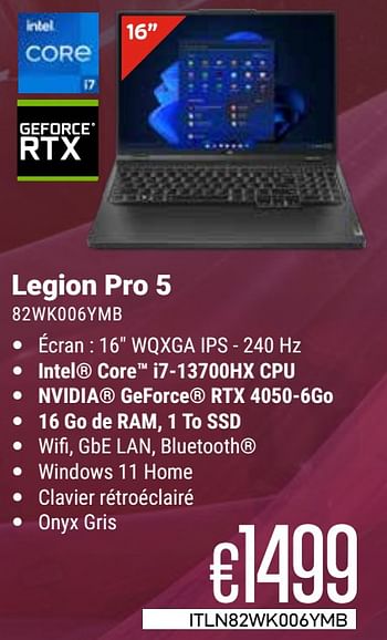 Promoties Lenovo legion pro 5 82wk006ymb - Lenovo - Geldig van 01/03/2024 tot 31/03/2024 bij Compudeals