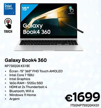 Promotions Samsung galaxy book4 360 np750qgk-ks1be - Samsung - Valide de 01/03/2024 à 31/03/2024 chez Compudeals