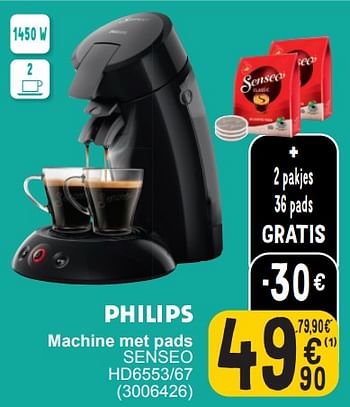 Promoties Philips machine met pads senseo hd6553-67 - Philips - Geldig van 05/03/2024 tot 18/03/2024 bij Cora