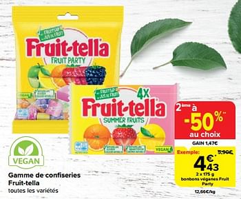 Promoties Bonbons véganes fruit party - Fruittella - Geldig van 06/03/2024 tot 18/03/2024 bij Carrefour
