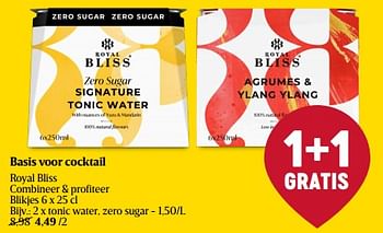 Promoties tonic water, zero sugar - Royal Bliss - Geldig van 07/03/2024 tot 16/03/2024 bij Delhaize