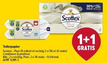 Promoties Toiletpapier vochtig, Pure - Scottex - Geldig van 07/03/2024 tot 16/03/2024 bij Delhaize