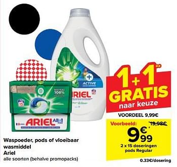 Promoties Doseringen pods regular - Ariel - Geldig van 05/03/2024 tot 18/03/2024 bij Carrefour