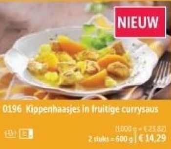 Promotions Kippenhaasjes in fruitige currysaus - Produit maison - Bofrost - Valide de 01/03/2024 à 30/08/2024 chez Bofrost