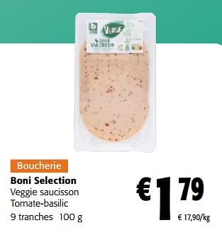 Promotions Boni selection veggie saucisson tomate-basilic - Boni - Valide de 28/02/2024 à 12/03/2024 chez Colruyt