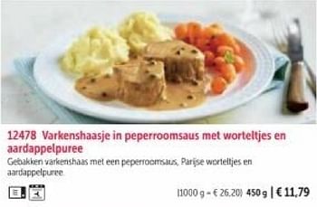 Promoties Varkenshaasje in peperroomsaus met warteltjes en aardappelpuree - Huismerk - Bofrost - Geldig van 01/03/2024 tot 30/08/2024 bij Bofrost