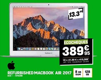 Promotions Apple refurbished macbook air 2017 eco + - Apple - Valide de 28/02/2024 à 10/03/2024 chez Electro Depot