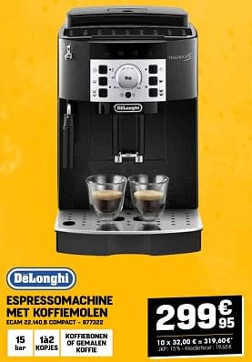 Promoties Delonghi espressomachine met koffiemolen ecam 22.140.b compact - Delonghi - Geldig van 28/02/2024 tot 10/03/2024 bij Electro Depot