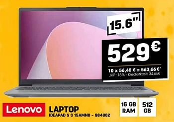 Promoties Lenovo laptop 15.6`` laptop ideapad s 3 15amn8 - Lenovo - Geldig van 28/02/2024 tot 10/03/2024 bij Electro Depot