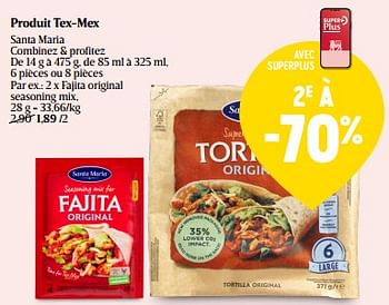 Promotions Fajita original seasoning mix - Santa Maria - Valide de 07/03/2024 à 16/03/2024 chez Delhaize