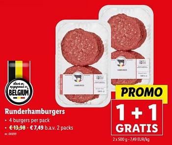 Promoties Runderhamburgers - Huismerk - Lidl - Geldig van 13/03/2024 tot 19/03/2024 bij Lidl