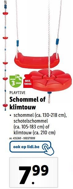 Promoties Schommel of klimtouw - Playtive - Geldig van 13/03/2024 tot 19/03/2024 bij Lidl