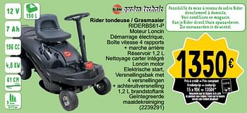 Promotions Rider tondeuse riderbs61-p - Garden Technic - Valide de 05/03/2024 à 18/03/2024 chez Cora