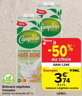 Promotions Boissons végétales campina - Campina - Valide de 06/03/2024 à 18/03/2024 chez Carrefour